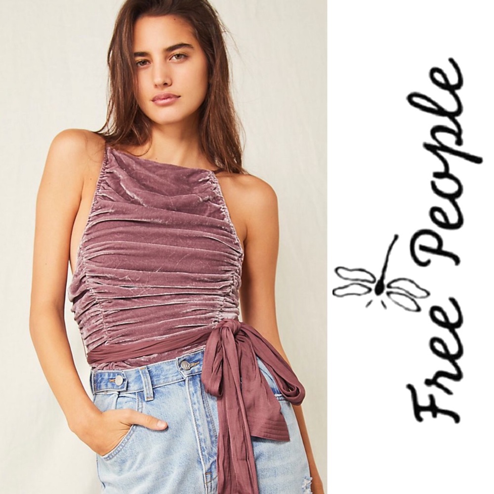 NEW FREE PEOPLE Mauve "Real Love" Velvet & Silk Tie Top Sz M